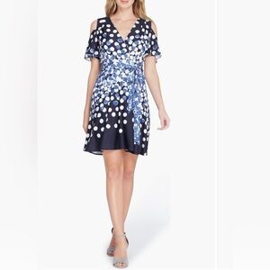 NWT Tahari Arthur S. Levine Dot Cold Shoulder Faux‎ Wrap Dress Size 8